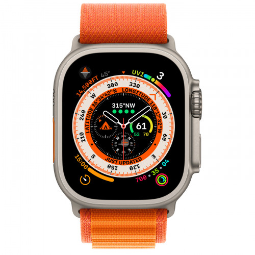 Apple Watch Ultra GPS + Cellular 49mm Titanium Case with Orange Alpine Loop - Medium (MQEU3, MQFL3)
