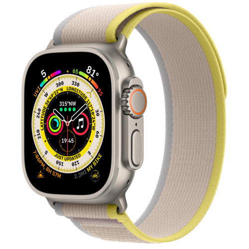 Apple Watch Ultra GPS + Cellular 49mm Titanium Case with Yellow/Beige Trail Loop - S/M (MNHD3/MNHK3)