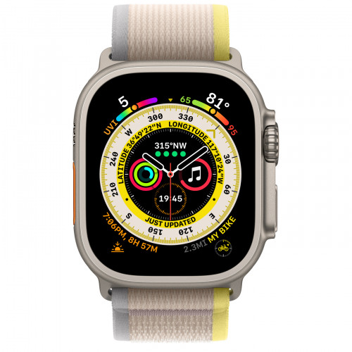 Apple Watch Ultra GPS + Cellular 49mm Titanium Case with Yellow/Beige Trail Loop - M/L (MQF23/MQFU3)