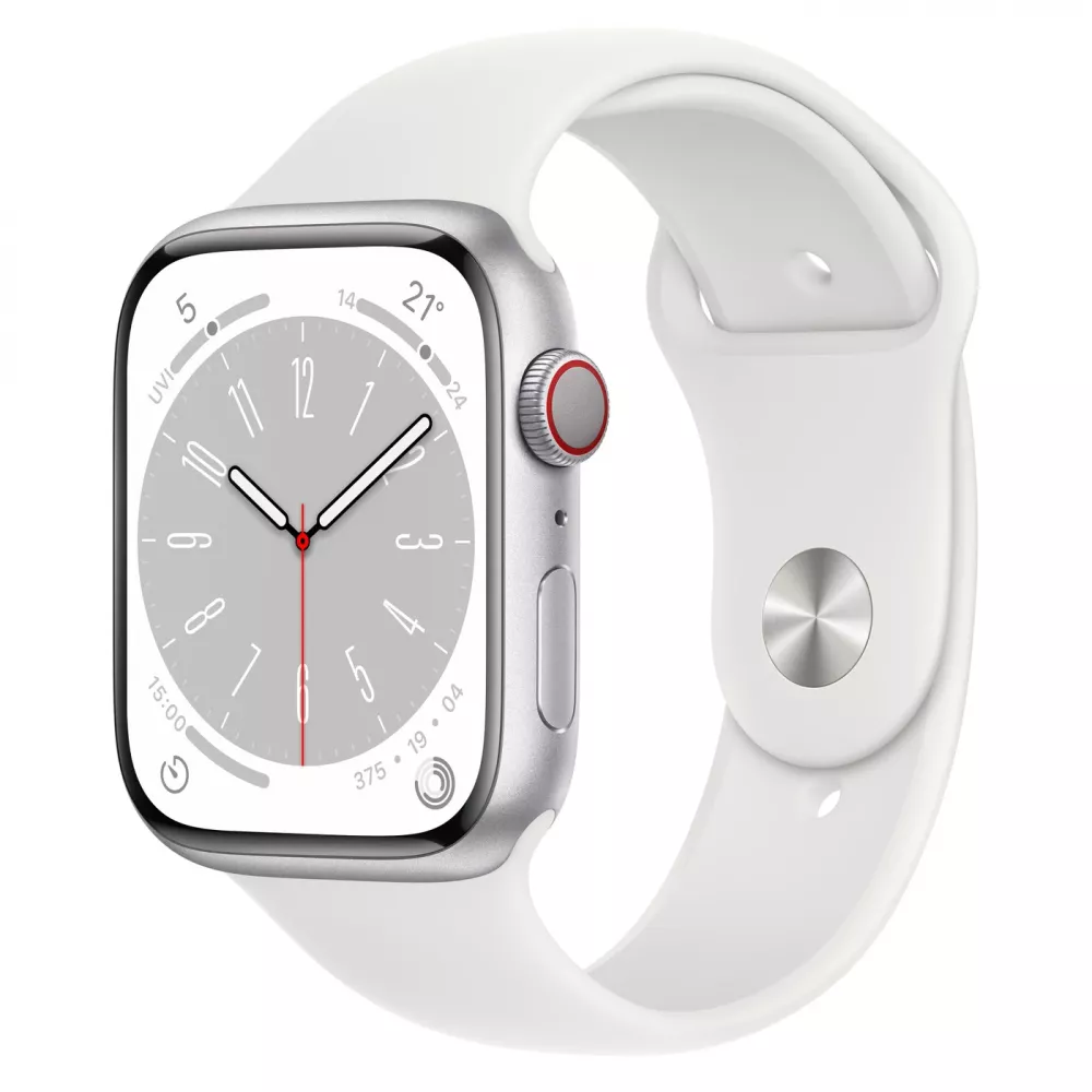 Apple Watch Series 8 GPS + Cellular 45mm Silver Aluminum Case with White S. Band (MP4J3)