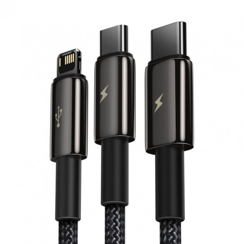 Baseus Tungsten Gold One-for-three Fast Charging Data 3-in-1 Micro USB+Lightning+Type-C 3.5A 1.5m Black (CAMLTWJ-01)