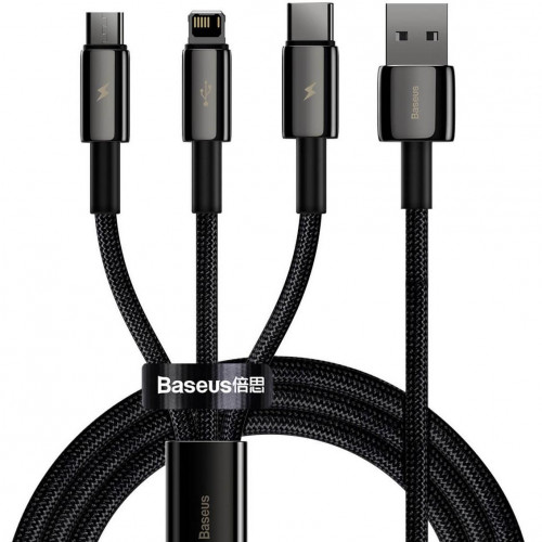 Baseus Tungsten Gold One-for-three Fast Charging Data 3-in-1 Micro USB+Lightning+Type-C 3.5A 1.5m Black (CAMLTWJ-01)