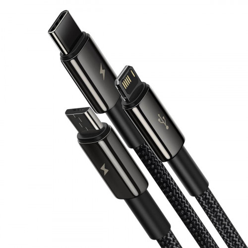 Baseus Tungsten Gold One-for-three Fast Charging Data 3-in-1 Micro USB+Lightning+Type-C 3.5A 1.5m Black (CAMLTWJ-01)