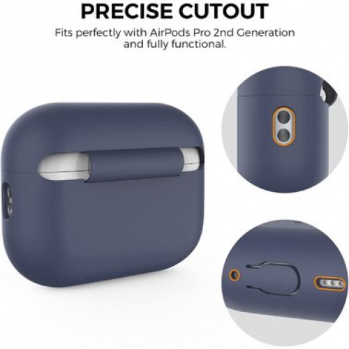 Чехол-накладка (силиконовый) Apple AirPods Pro 2 AhaStyle Silicone Case with strap Midnight Blue (X003E41MYN)