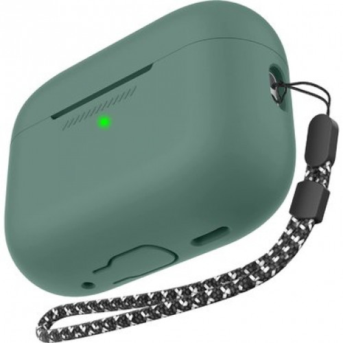 Чехол-накладка (силиконовый) Apple AirPods Pro 2 AhaStyle Silicone Case with strap Midnight Green (X003E46FGX)