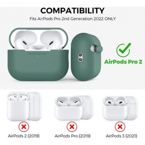 Чехол-накладка (силиконовый) Apple AirPods Pro 2 AhaStyle Silicone Case with strap Midnight Green (X003E46FGX)