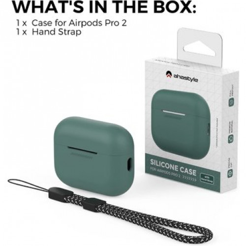 Чехол-накладка (силиконовый) Apple AirPods Pro 2 AhaStyle Silicone Case with strap Midnight Green (X003E46FGX)