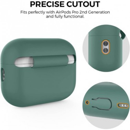 Чехол-накладка (силиконовый) Apple AirPods Pro 2 AhaStyle Silicone Case with strap Midnight Green (X003E46FGX)