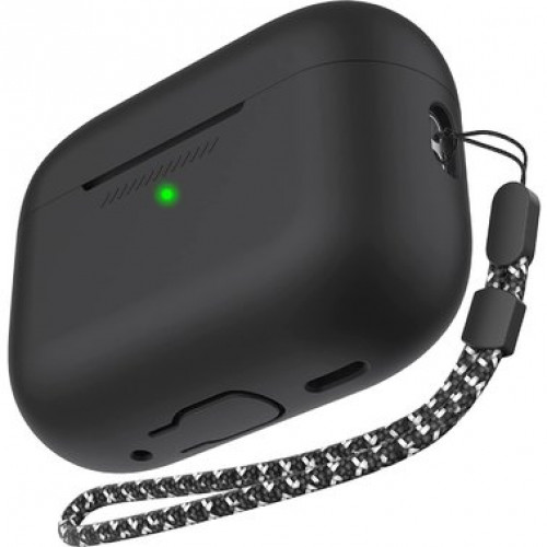 Чехол-накладка (силиконовый) Apple AirPods Pro 2 AhaStyle Silicone Case with strap Black (X003E43NDL)