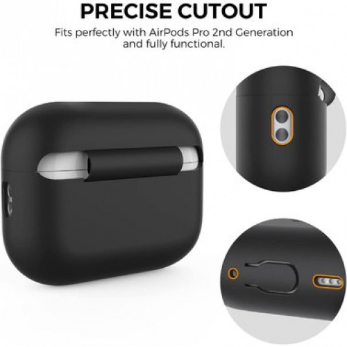 Чехол-накладка (силиконовый) Apple AirPods Pro 2 AhaStyle Silicone Case with strap Black (X003E43NDL)