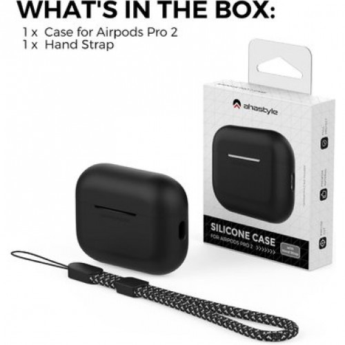 Чехол-накладка (силиконовый) Apple AirPods Pro 2 AhaStyle Silicone Case with strap Black (X003E43NDL)