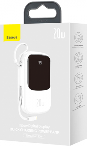 Baseus Qpow Digital Display Quick Charging Power Bank 20W 20000 mAh White (PPQD-H02)