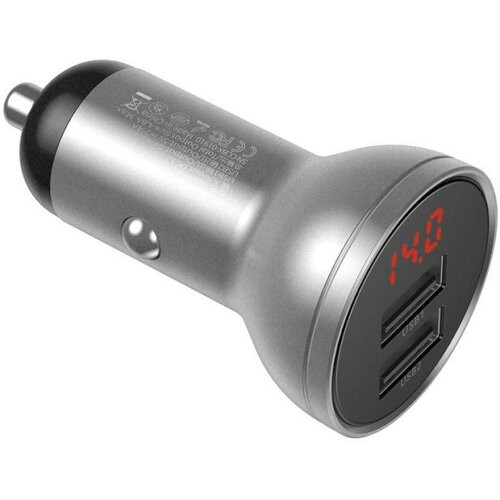 Baseus Digital Display Dual USB 4.8A Car Charger 24W Silver (CCBX-0S)
