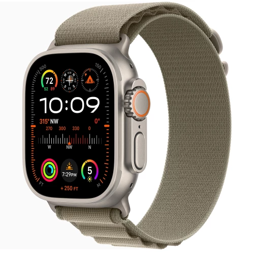 Apple Watch Ultra 2 GPS + Cellular 49mm Titanium Case with Olive Alpine Loop - Medium (MREY3/MRFJ3)