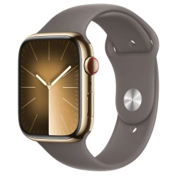 Apple Watch Series 9 GPS + Cellular 45mm Gold S. Steel Case w. Clay Sport Band - S/M (MRMR3)