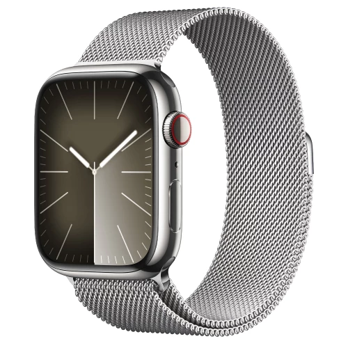 Apple Watch Series 9 GPS + Cellular 45mm Silver S. Steel Case w. Silver Milanese Loop (MRMQ3)