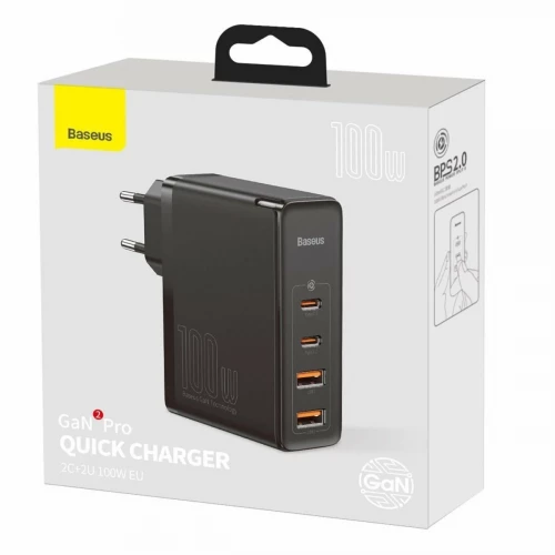 Baseus GaN2 Pro Quick Charger 100W 2Type-C + 2USB Black (CCGAN2P-L01)