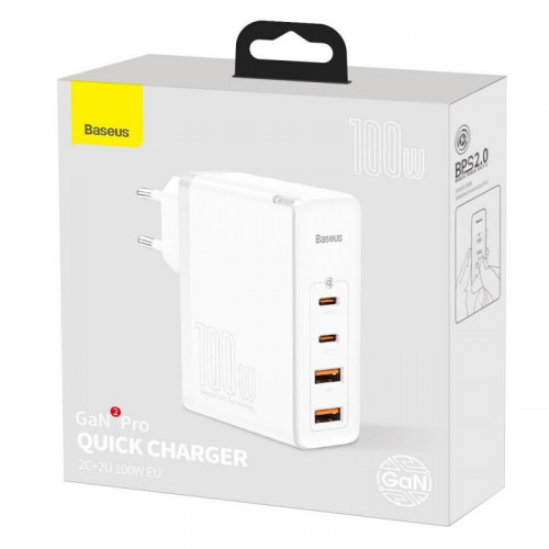 Baseus GaN2 Pro Quick Charger 100W 2Type-C + 2USB White (CCGAN2P-L02)
