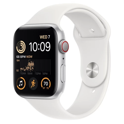 Apple Watch SE 2 GPS + Cellular 44mm Silver Aluminum Case with White Sport Band - S/M (MNU13)
