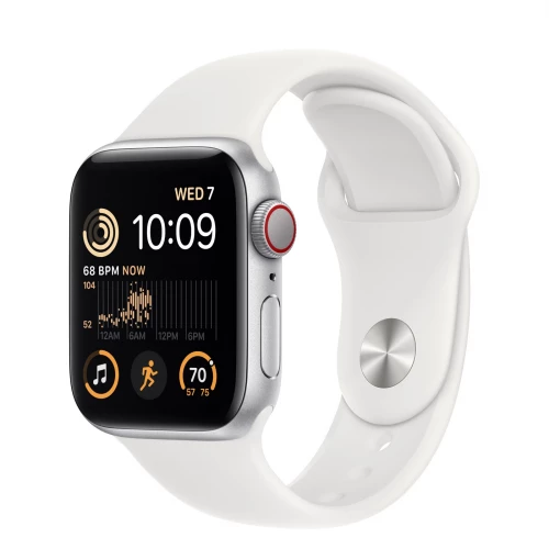 Apple Watch SE 2 GPS + Cellular 40mm Silver Aluminum Case with White Sport Band - M/L (MNTQ3)