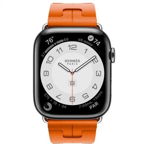 Apple Watch Hermes Series 9 GPS + LTE 45mm Space Black S. Steel Case w. Orange Kilim S. Tour (MRQQ3+MTJ03)