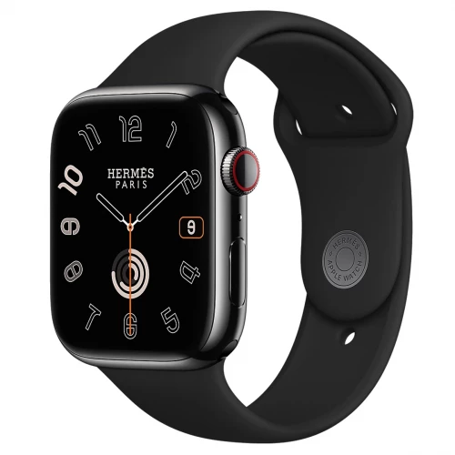 Apple Watch Hermes Series 9 GPS + LTE 45mm Space Black S. Steel Case w. Orange Kilim S. Tour (MRQQ3+MTJ03)