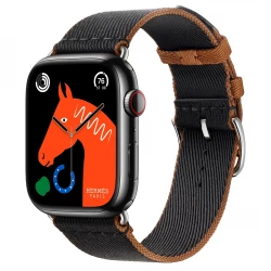 Apple Watch Hermes Series 9 GPS + LTE 45mm Space Black S. Steel Case w. Noir/Gold S. Tour (MRQQ3+MTHH3)
