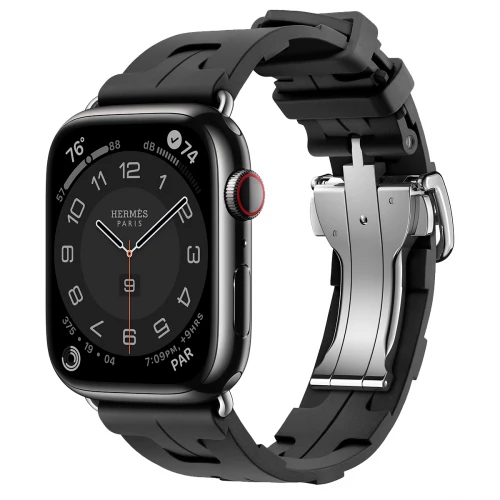 Apple Watch Hermes Series 9 GPS + LTE 45mm Space Black S. Steel Case w. Noir Kilim S. Tour (MRQQ3+MTHX3)