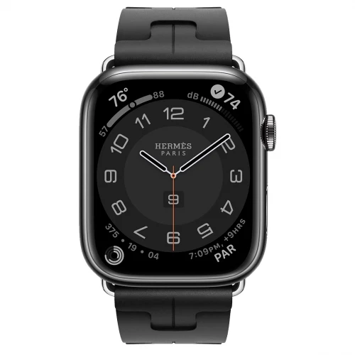 Apple Watch Hermes Series 9 GPS + LTE 45mm Space Black S. Steel Case w. Noir Kilim S. Tour (MRQQ3+MTHX3)