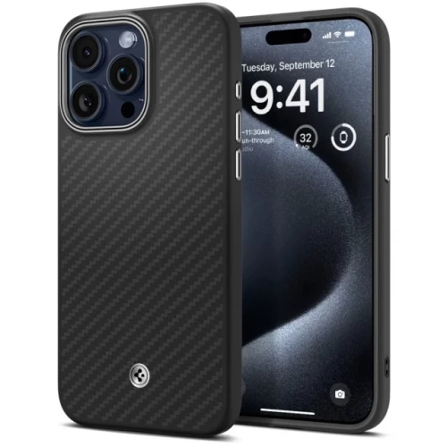 Чехол-накладка (карбоновый) Apple iPhone 15 Pro Max Spigen Enzo Aramid with MagSafe Matte Black (ACS07044)