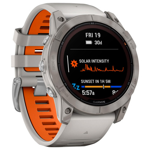 Garmin Fenix 7X Pro Sapphire Solar Titanium w. Fog Gray/Ember O. Band (010-02778-14/15/64)