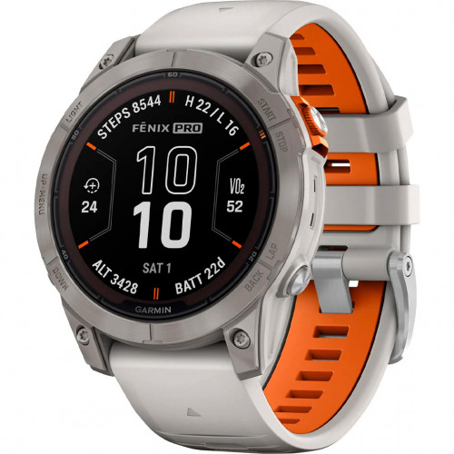 Garmin Fenix 7 Pro Sapphire Solar Titanium w. Fog Gray/Ember O. Band (010-02777-20/21)