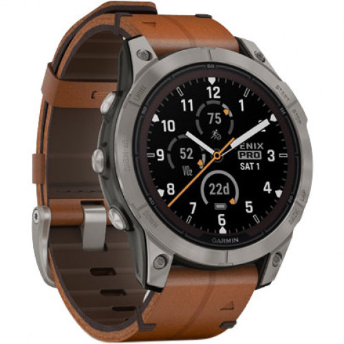 Garmin Fenix 7 Pro Sapphire Solar Titanium with Chestnut L. Band (010-02777-30)
