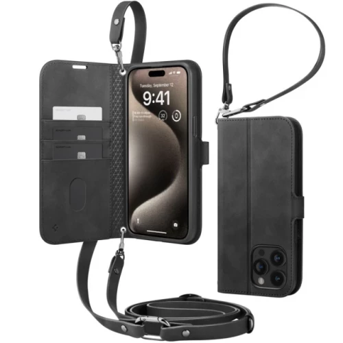 Чохол-книжка (шкіряний) Apple iPhone 15 Pro Spigen Wallet S Pro Black (ACS06740)