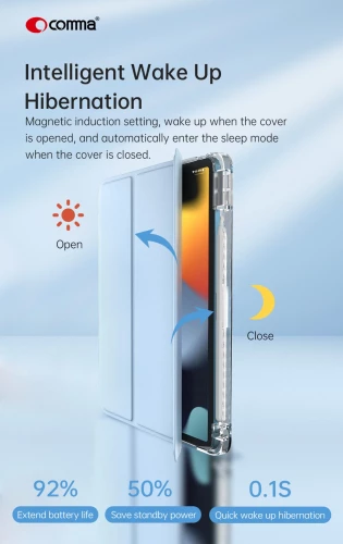 Чохол-книжка (поліуретановий) Apple iPad Pro 13" 2024 Comma Joy PU with Pencil Slot Series Light Blue