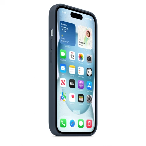 Чехол-накладка (силиконовый) для iPhone 15 Silicone Case High Copy with MagSafe Storm Blue