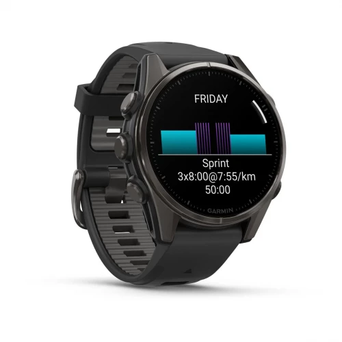 Garmin Fenix 8 43mm AMOLED Sapphire Carbon Gray DLC Tit. w. Black/Pebble Gray S. Band (010-02903-20/21)