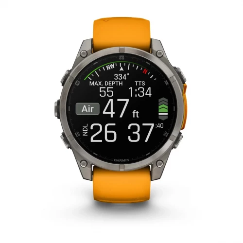 Garmin Fenix 8 47mm AMOLED Sapphire Titanium w. Spark Orange/Graphite Silicone Band (010-02904-10/11/19)