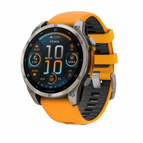 Garmin Fenix 8 47mm AMOLED Sapphire Titanium w. Spark Orange/Graphite Silicone Band (010-02904-10/11/19)