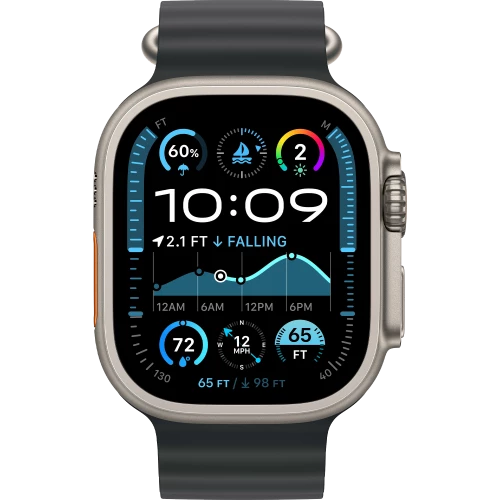 Apple Watch Ultra 2 GPS + Cellular 49mm Natural Titanium Case w. Black Ocean Band (MYT03+MXTL3)