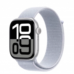 Apple Watch Series 10 GPS 46mm Silver Aluminum Case w. Blue Cloud Sport Loop (MWWN3)