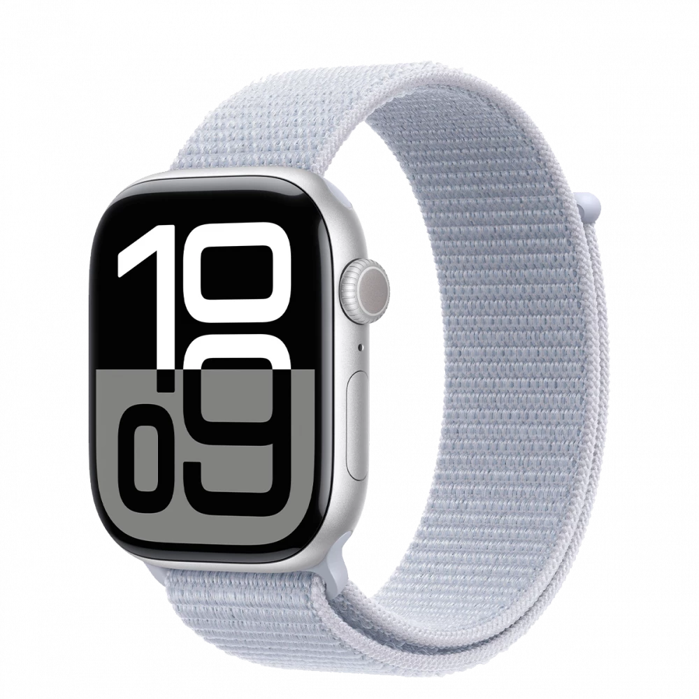 Apple Watch Series 10 GPS 46mm Silver Aluminum Case w. Blue Cloud Sport Loop (MWWN3)