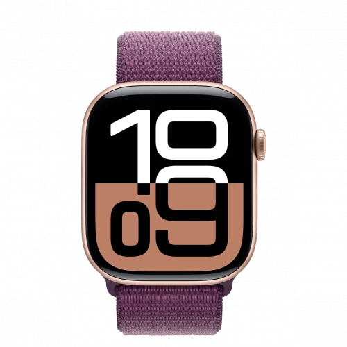 Apple Watch Series 10 GPS 46mm Rose Gold Aluminum Case w. Plum Sport Loop (MWWV3)