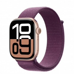 Apple Watch Series 10 GPS 46mm Rose Gold Aluminum Case w. Plum Sport Loop (MWWV3)