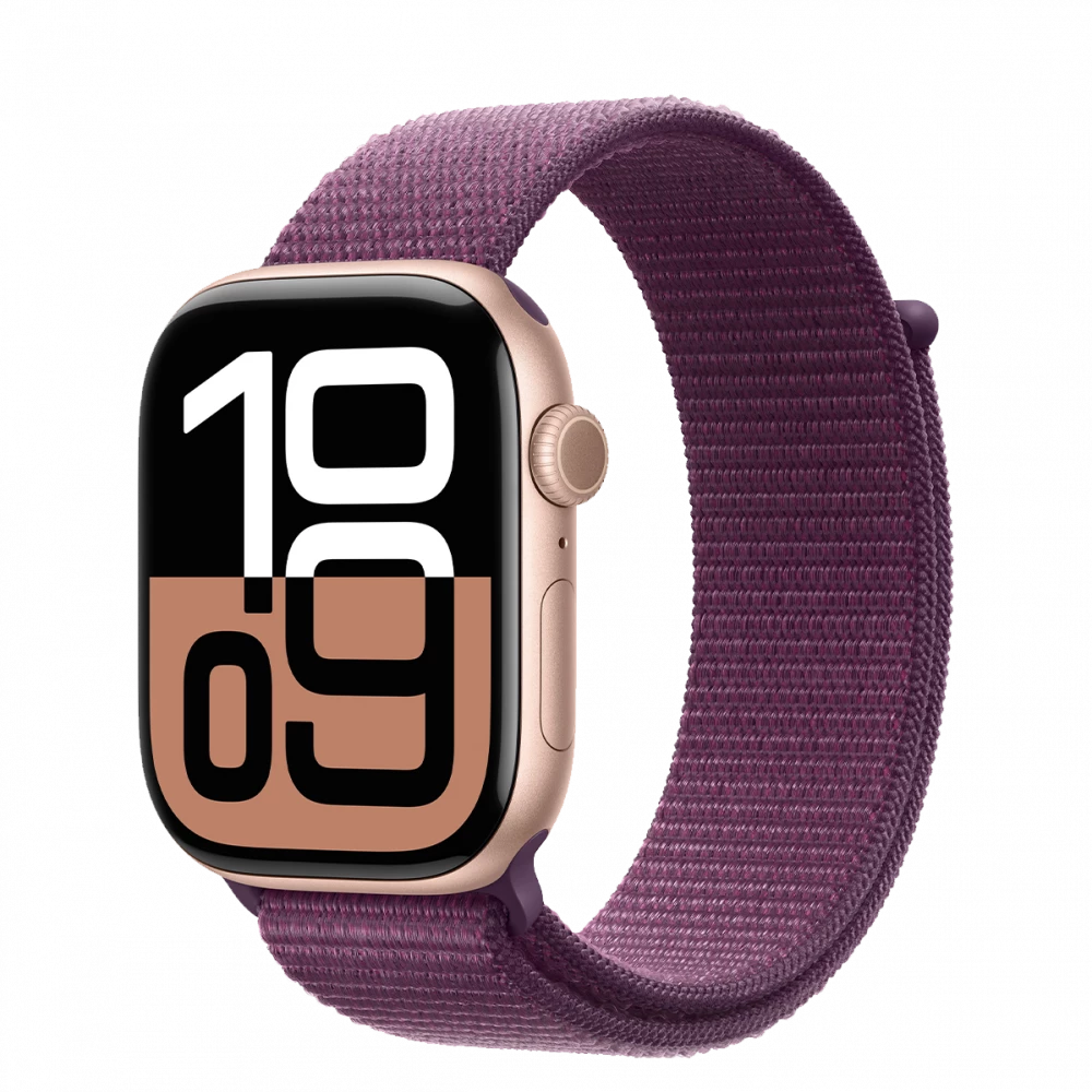 Apple Watch Series 10 GPS 46mm Rose Gold Aluminum Case w. Plum Sport Loop (MWWV3)