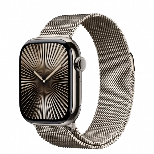 Apple Watch Series 10 GPS + Cellular 46mm Natural Titanium Case w. Natural Milanese Loop - M/L (MWYC3)