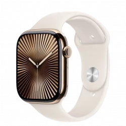 Apple Watch Series 10 GPS + Cellular 46mm Gold Titanium Case w. Starlight Sport Band - S/M (MWYX3)