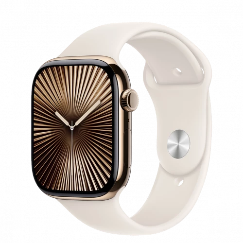 Apple Watch Series 10 GPS + Cellular 46mm Gold Titanium Case w. Starlight Sport Band - M/L (MWYY3)