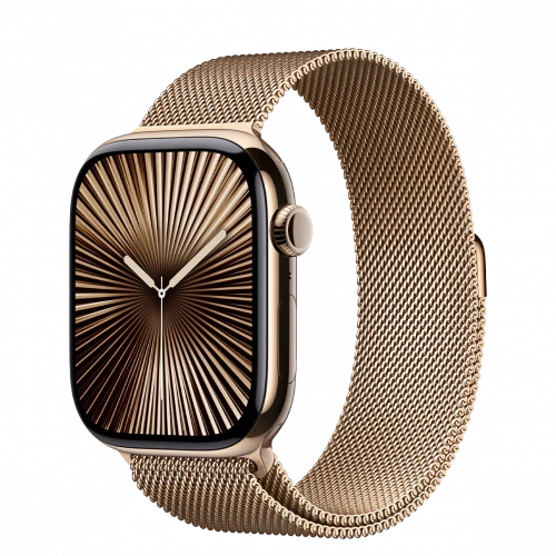 Apple Watch Series 10 GPS + Cellular 46mm Gold Titanium Case w. Gold Milanese Loop - S/M (MC7T4)