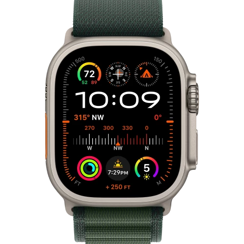 Apple Watch Ultra 2 GPS + Cellular 49mm Natural Titan. Case w. Dark Green Alpine Loop - S (MYT33+MXMU3)